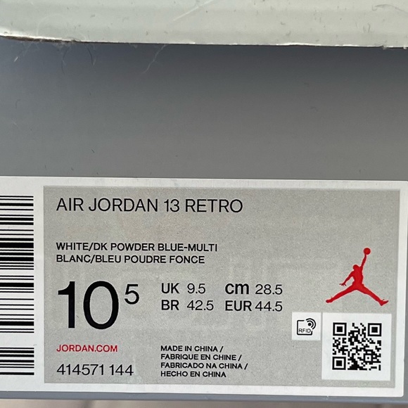 Men’s Air Jordan 13 Retro White French Blue Black Multi Basketball Shoes - Picture 10 of 15